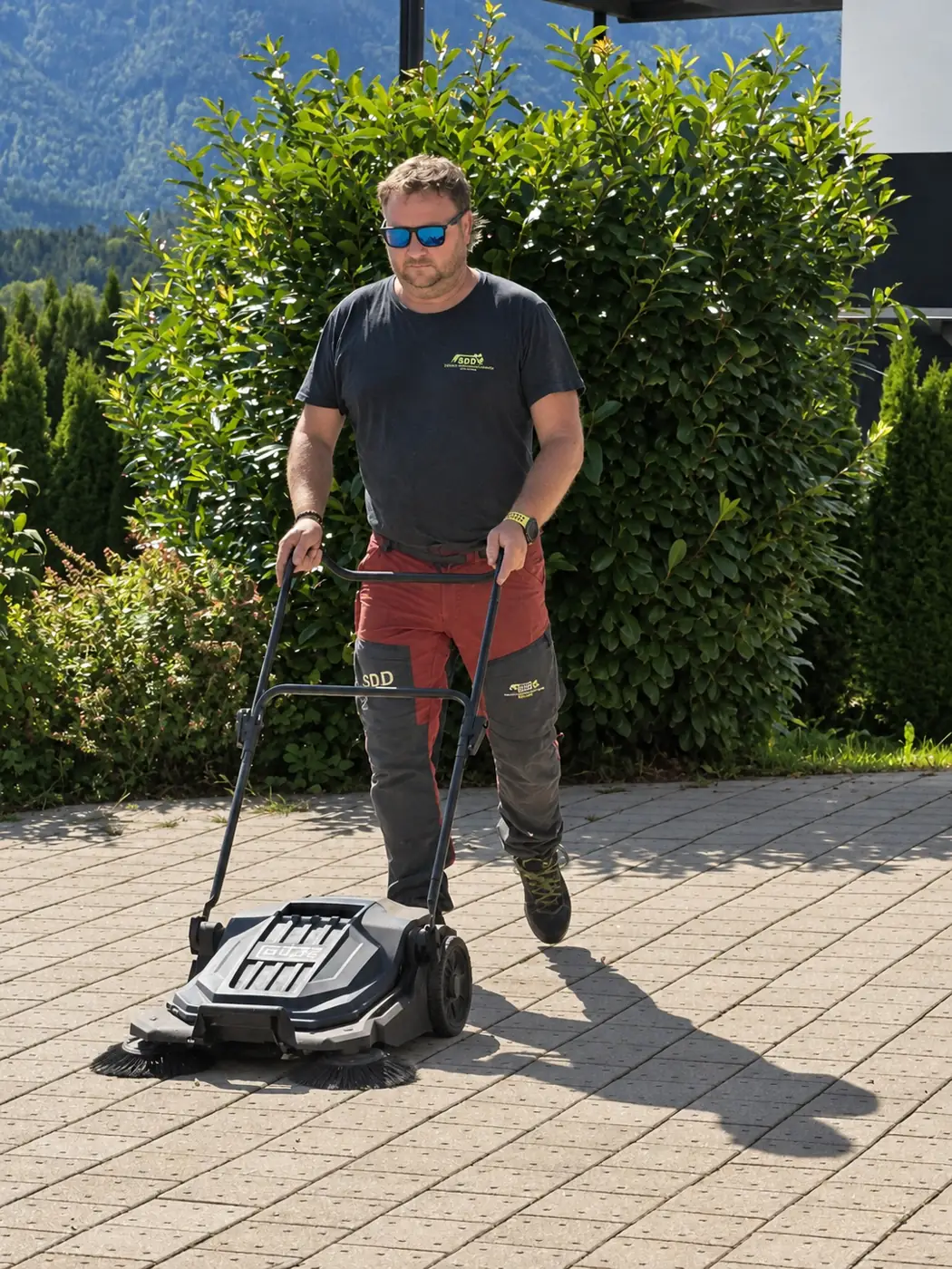 Reinigung mit der Kehrmaschine auf Pflasterflächen und Firmengelände in Kärnten